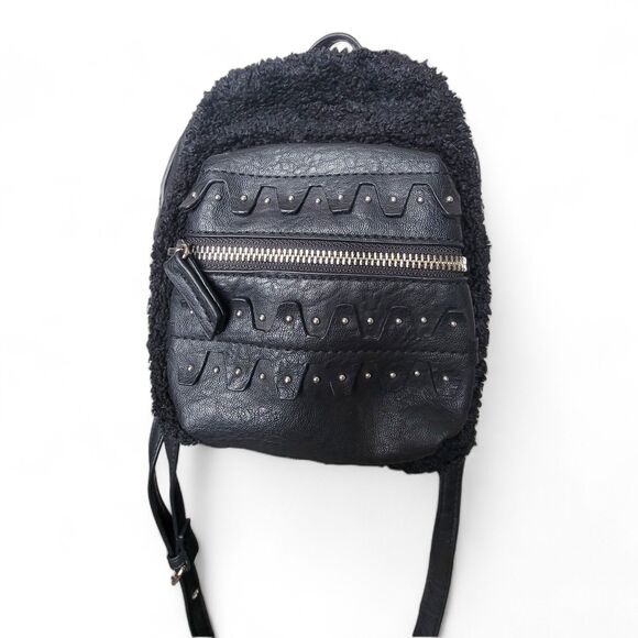 Danielle Nicole Handbags - Danielle Nicole Mini Backpack Studded Embellished Faux Fur Black Goth Rock Y2K
